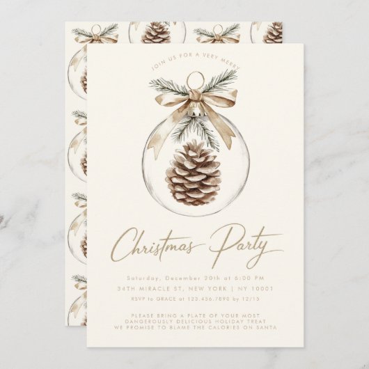 Rustikales Minimalistisches Ornament Bauble Weihna Einladung (Vorne/Hinten)