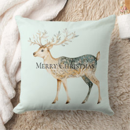 Rustikales Mint Green Gold Cream Christmas Hirsch Kissen