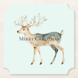 Rustikales Mint Green Gold Cream Christmas Hirsch Untersetzer