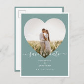 Rustikales Mint Green Wedding Foto Save the Date Ankündigungspostkarte (Vorne/Hinten)