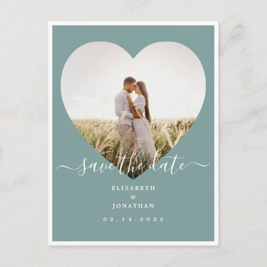 Rustikales Mint Green Wedding Foto Save the Date Ankündigungspostkarte (Vorderseite)