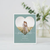 Rustikales Mint Green Wedding Foto Save the Date Ankündigungspostkarte (Stehend Vorderseite)