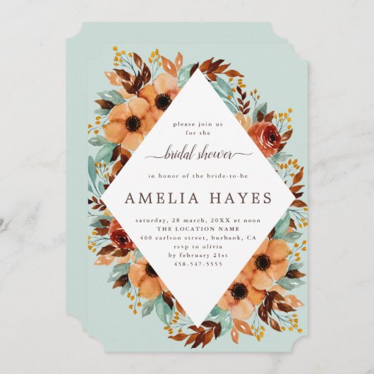 Rustikales Minze Grünes und braunes Brautparty Einladung (Vorne/Hinten)