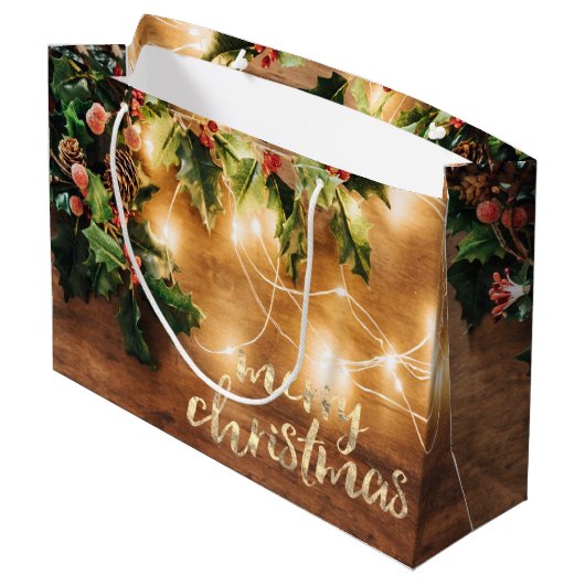 Rustikales Mistletofen, Saitenleuchten, Holz, Urla Große Geschenktüte (Rückseite Schrägansicht)