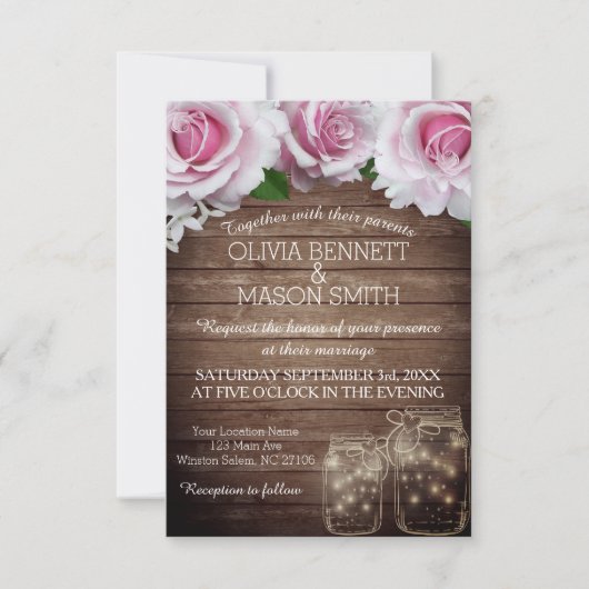 Rustikales mit BlumenWeckglas beleuchtet Einladung (Vorderseite)