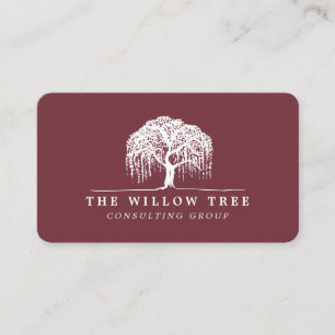 Rustikales Modern Burgund & White Willow Tree Logo Visitenkarte