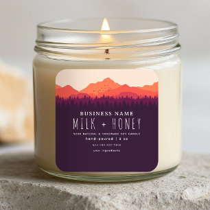 Rustikales Modern Red Mountain Candle Label Quadratischer Aufkleber