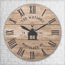 Rustikales modernes Bauernhaus Vintag Familienname Große Wanduhr