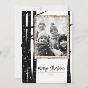 Rustikales modernes Black Birch & Burlap Holiday F Feiertagskarte