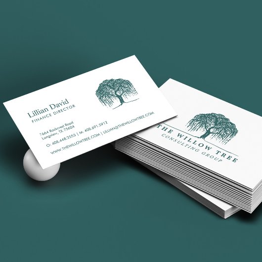Rustikales, modernes Green-Willow-Tree-Logo Visitenkarte
