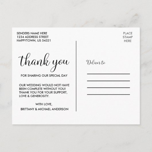 Rustikales, modernes Kalligrafie-Skript Vielen Dan Postkarte (Rückseite)