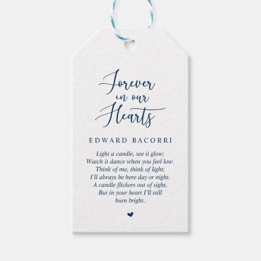 Rustikales modernes Marineblau, Beerdigungsdienst Geschenkanhänger (Vorderseite)