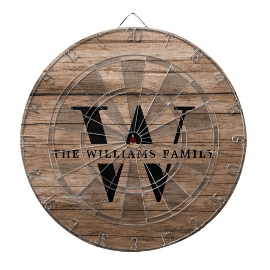 Rustikales modernes Monogramm Familienname Vintage Dartscheibe (vorne)