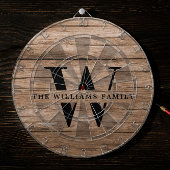 Rustikales modernes Monogramm Familienname Vintage Dartscheibe