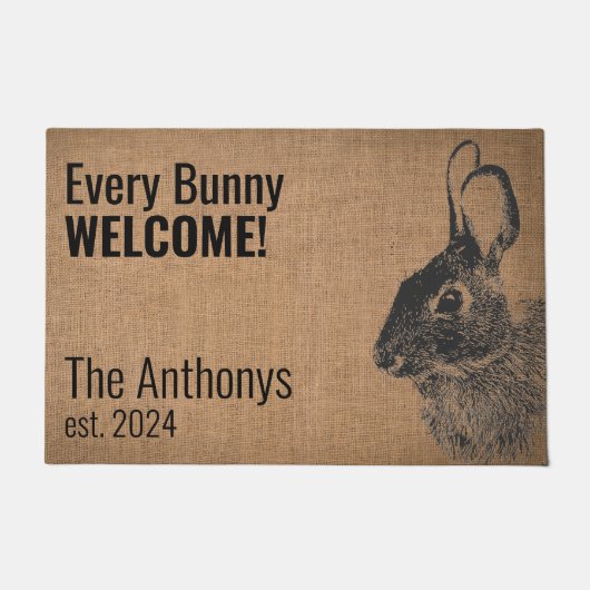 Rustikales, modernes Schwarzes Bunny Rabbit Begrüß Fußmatte (Vorderseite)