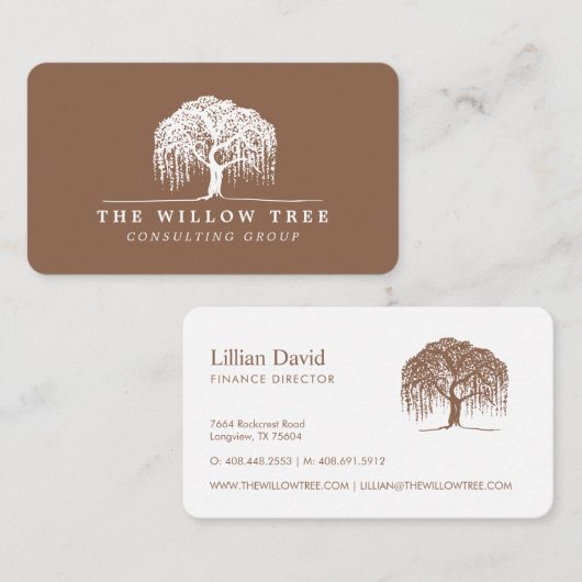 Rustikales, modernes Tan Brown & White Willow Tree Visitenkarte (Vorne/Hinten)