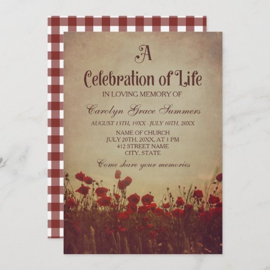 Rustikales Mohnfeld Einladung (Vorne/Hinten)