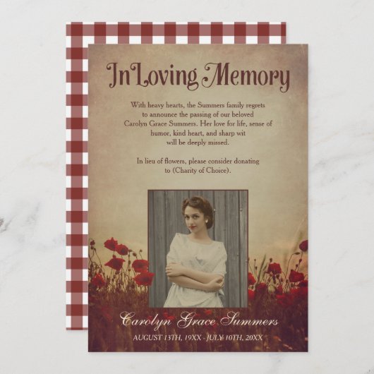 Rustikales Mohnfeld im benutzerdefinierten Memory- Ankündigung (Vorne/Hinten)