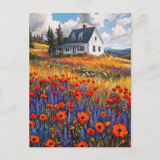 Rustikales Mohnfeld und Lupine-Blume Postkarte