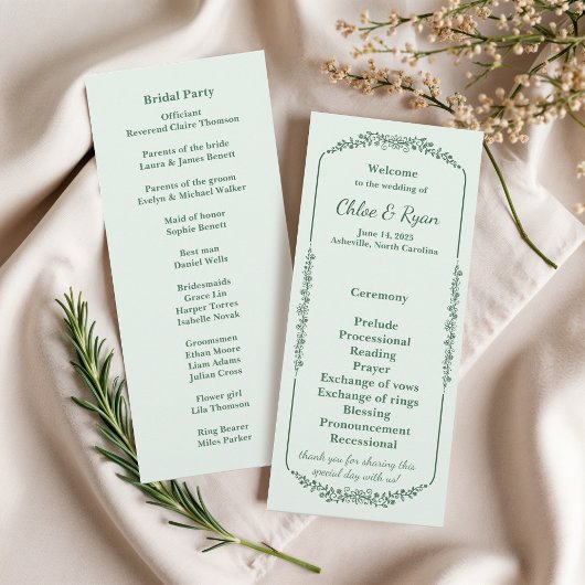 Rustikales Monchrome Floral Wedding Programm