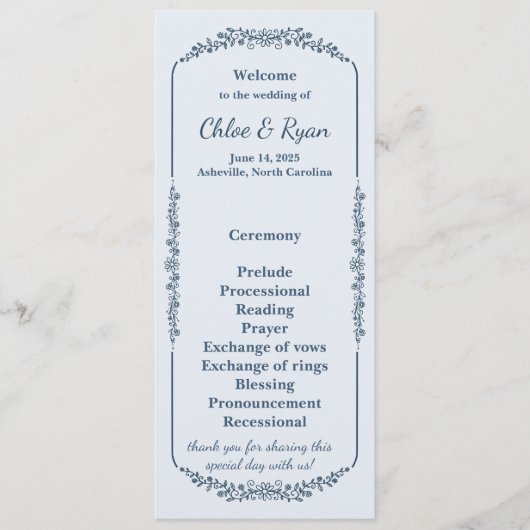 Rustikales Monchrome Floral Wedding Programm (Vorderseite)