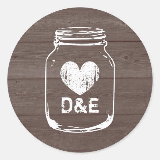 Rustikales Mono-Gramm-Mason-Glas-Hochzeitsticker Runder Aufkleber (Vorderseite)