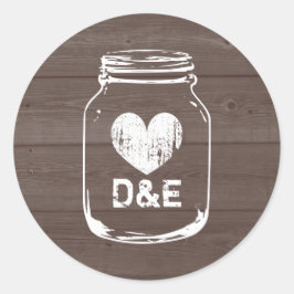 Rustikales Mono-Gramm-Mason-Glas-Hochzeitsticker Runder Aufkleber