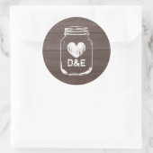 Rustikales Mono-Gramm-Mason-Glas-Hochzeitsticker Runder Aufkleber (Tasche)