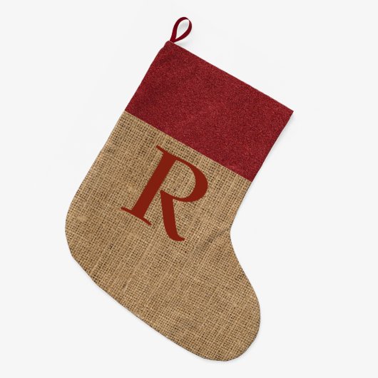 Rustikales MONOGRAM Weihnachtsfest Strumpf Rote Im Großer Weihnachtsstrumpf (Vorderansicht (hängend))
