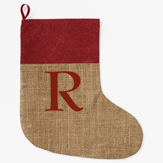 Rustikales MONOGRAM Weihnachtsfest Strumpf Rote Im Großer Weihnachtsstrumpf (Vorderseite)