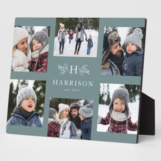 Rustikales Monogramm 6 Foto Collage Familienname a Fotoplatte (Seite)