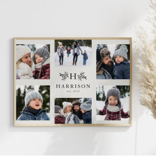 Rustikales Monogramm 6-Foto-Collage Familienname Poster