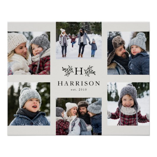 Rustikales Monogramm 6 Foto Sortierfolge Familienn Poster (Vorderseite)