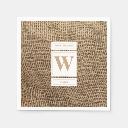 Rustikales Monogramm aus Jute-Leinen Anfangsbuchst Serviette (Vorderseite)
