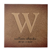 Rustikales Monogramm braunes Leder individuelle sc Fliese (Vorderseite)
