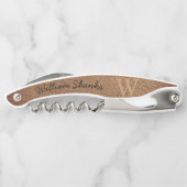 Rustikales Monogramm braunes Lederschick schwarzes Kellnermesser (Rückseite)