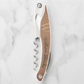 Rustikales Monogramm braunes Lederschick schwarzes Kellnermesser (Vorderseite)