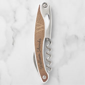 Rustikales Monogramm braunes Lederschick schwarzes Kellnermesser (Rückseite)