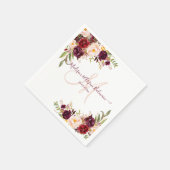 Rustikales Monogramm, Burgundy Blush Wasserfarbe P Serviette (Ecke)