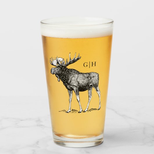 Rustikales Monogramm der Elch-Illustrations-| Glas (Vorne (Gefüllt))