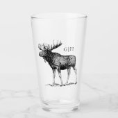 Rustikales Monogramm der Elch-Illustrations-| Glas (Vorderseite)