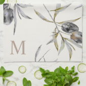 Rustikales Monogramm des toskanischen Olive Branch Geschirrtuch (Gefaltet)