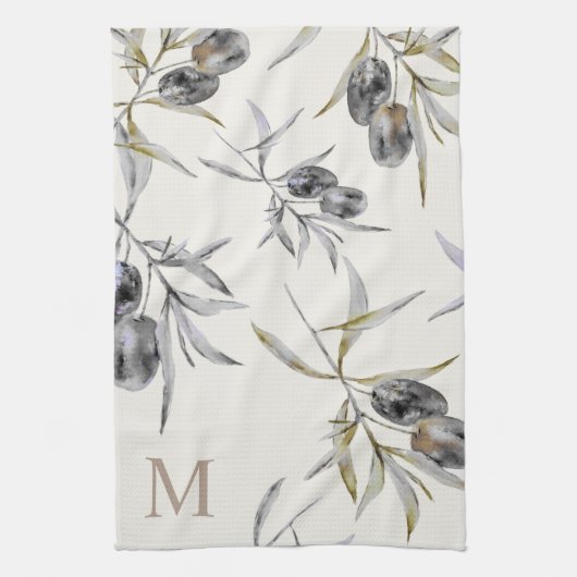 Rustikales Monogramm des toskanischen Olive Branch Geschirrtuch (Vertikal)
