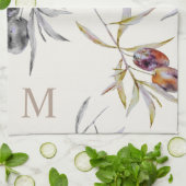 Rustikales Monogramm des toskanischen Olive Branch Geschirrtuch (Gefaltet)