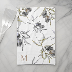 Rustikales Monogramm des toskanischen Olive Branch Geschirrtuch