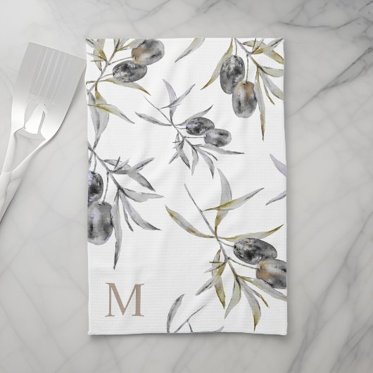 Rustikales Monogramm des toskanischen Olive Branch Geschirrtuch
