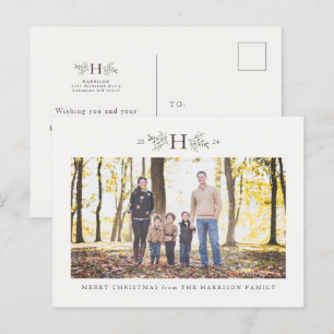 Rustikales Monogramm Familienurlaub mit einem Foto Feiertagspostkarte