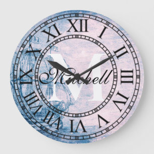 Rustikales Monogramm für Vintage Schiffe Große Wanduhr