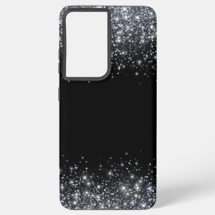 Rustikales Monogramm Glitter Schwarz und Silber  Samsung Galaxy Hülle