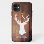Rustikales Monogramm Holz gestylt Hirschantler Case-Mate iPhone Hülle (Rückseite)